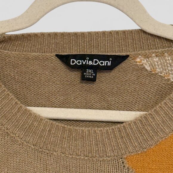 Davi & Dani Large Flower Print Women's Sweater Beige Orange Loose Fit Size 3XL - Picture 4 of 8